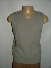NEW WT LANDS END V-NECK VEST SIZE L 100 COTTON GRAY RIBBED 165