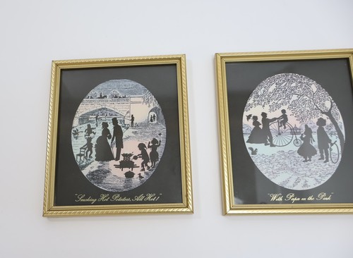 Two Vintage Silhouettes Signed Enid Elliot Linder Penny Farthing Galleries - Picture 2 of 8