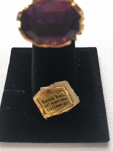 Cocktail Ring 18k Heavy Gold Plate Karatclad NOS Nice Design with Amethyst - Picture 6 of 6