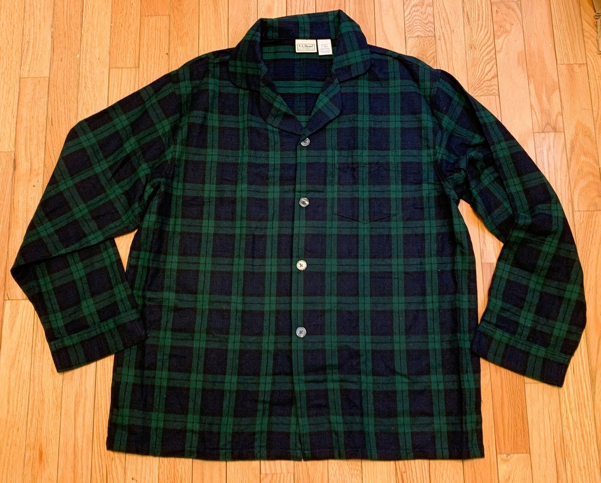 専用ページ④-1 Mens LL Bean Green Plaid Check Flannel Pajama Shirt 107923 Sz