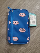 Yoobi Pencil Case Organizer Blue Peach Lips Mouth Zipper For School/college