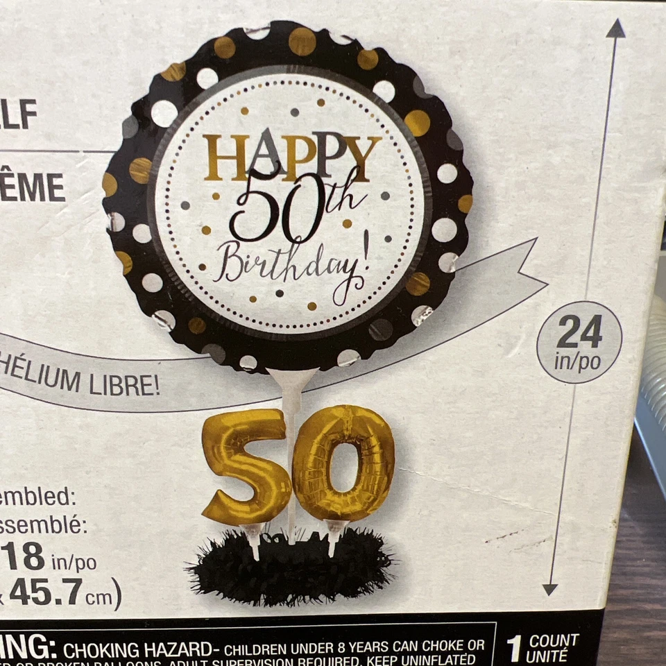 Happy 50th Birthday Balloon Centerpiece Kit 18" Top 6" Base Fifty Birthday Decor - Image 3 of 4