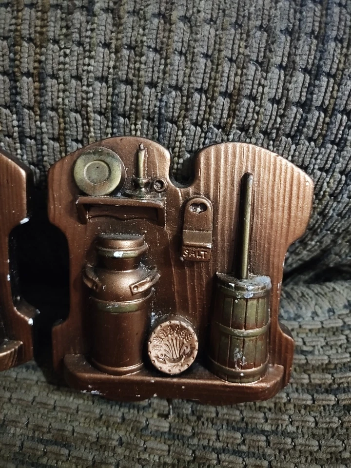 Vintage Miller Studio Chalkware Kitchen Scene 2pc Copper Paint 3" Clean 1989  - Image 4 of 4