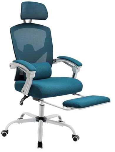 Home Office Desk Chair with Footrest, High-Back Mesh Rolling Swivel Blue