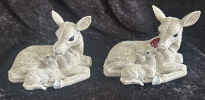 Set Of 2 Enchanted Forest Deer & Fawn Glittery Lawn Yard Home Decor Figurine