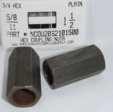 5/8-11 3/4 HEX X 1-1/2 LONG HEX COUPLING NUTS STEEL PLAIN (20)