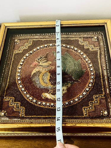 Arazzo antico incorniciato anatra uccellino dinastia birmana Kalaga - Foto 9 di 12