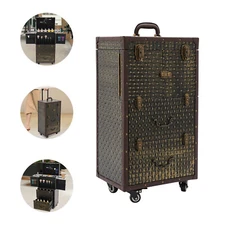 Rolling Lockable Makeup Train Case Organizer Trolley W/  2-stage Telescopic Rod