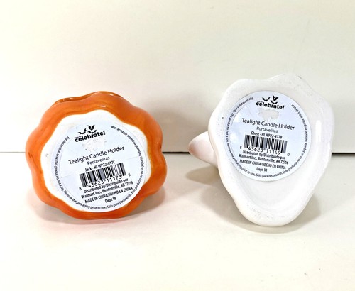 NEW Halloween Jack-O-Lantern PUMPKIN and GHOST Votive Tealight CANDLE HOLDER SET - Picture 6 of 6