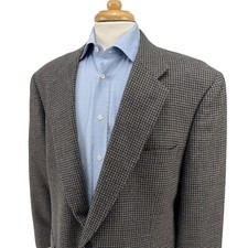 Jos A Bank Vintage Gray Houndstooth 100 Wool Flannel Blazer Sport Jacket 46R