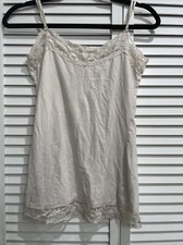 Zenana Outfitters Lace Trim Spaghetti Strap Tank Top Women  s Size Small Ivory