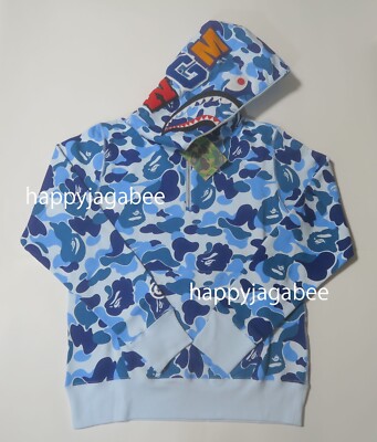 A BATHNIG APE Men's ABC CAMO SHARK HALF ZIP PULLOVER HOODIE