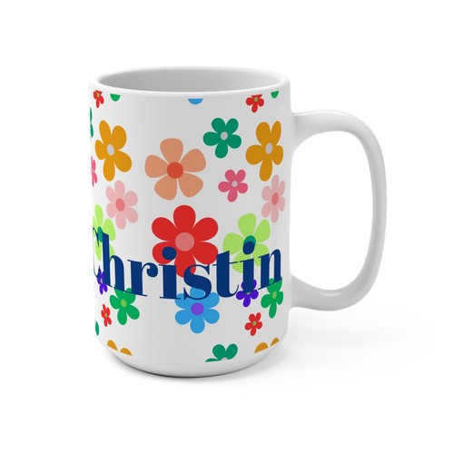 Boho Groovy Blume personalisiert - individuelle Keramik Kaffeetasse, Hippie Tasse, Tee - Bild 3 von 5