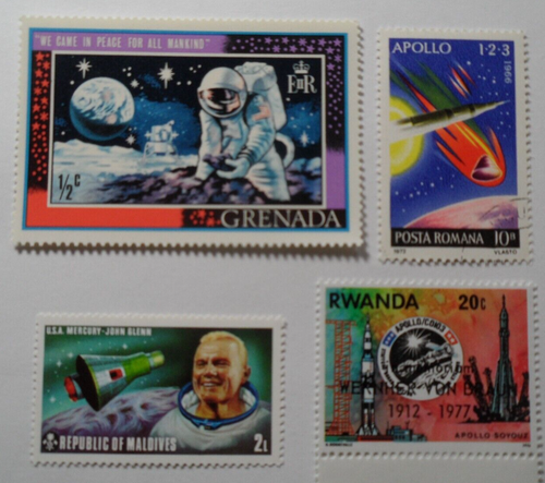 STAMPMART : GRENADA / RWANDA / ROMANIA / MALDIVE 4v SPACE MINT / USED STAMPS - Picture 1 of 2