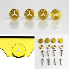Laser Etched 4 Gold Aluminum Mercedes Benz License Plate Frame Bolt Screws Cap