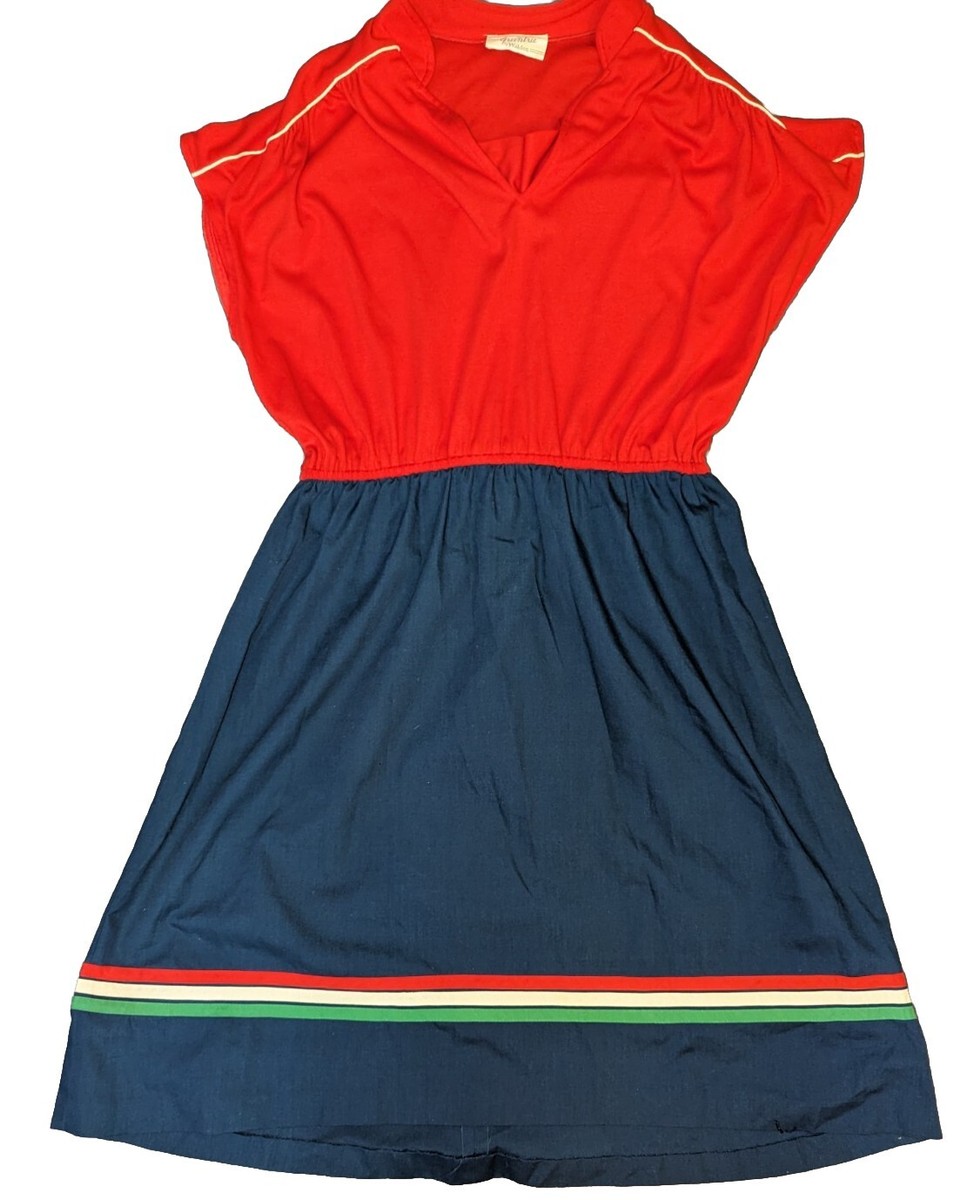 VINTAGE GREENTREE BY WALDEN DRESS RED WHITE BLUE GREEN STRIPE | eBay