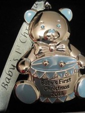 2018 BABY'S 1ST FIRST CHRISTMAS BOY SILVER ORNAMENT EUROPEAN CRYSTALS NIB