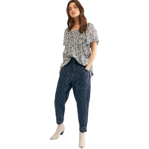 Free People Sashiko Relaxed Jeans Stepphose Ultra High Rise Taper Boho Gr. L - Bild 2 von 15