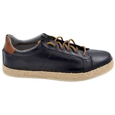 Sneakers bassa uomo in vera pelle nera con fortino cuoio fondo in corda e gomma 