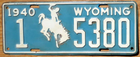 Item photo. Show Listing Details page. Listing 1940 Wyoming License Plate Number Tag