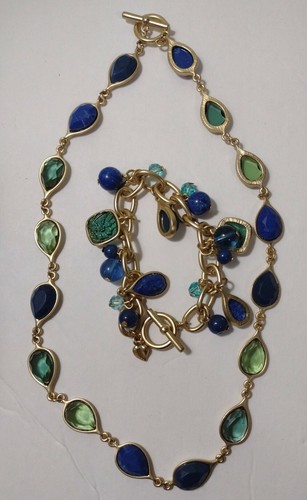 Carolee New York Blue Lápiz Jade SEMI-PRECIOUS Stones NECKLACE and BRACELET - Picture 5 of 10