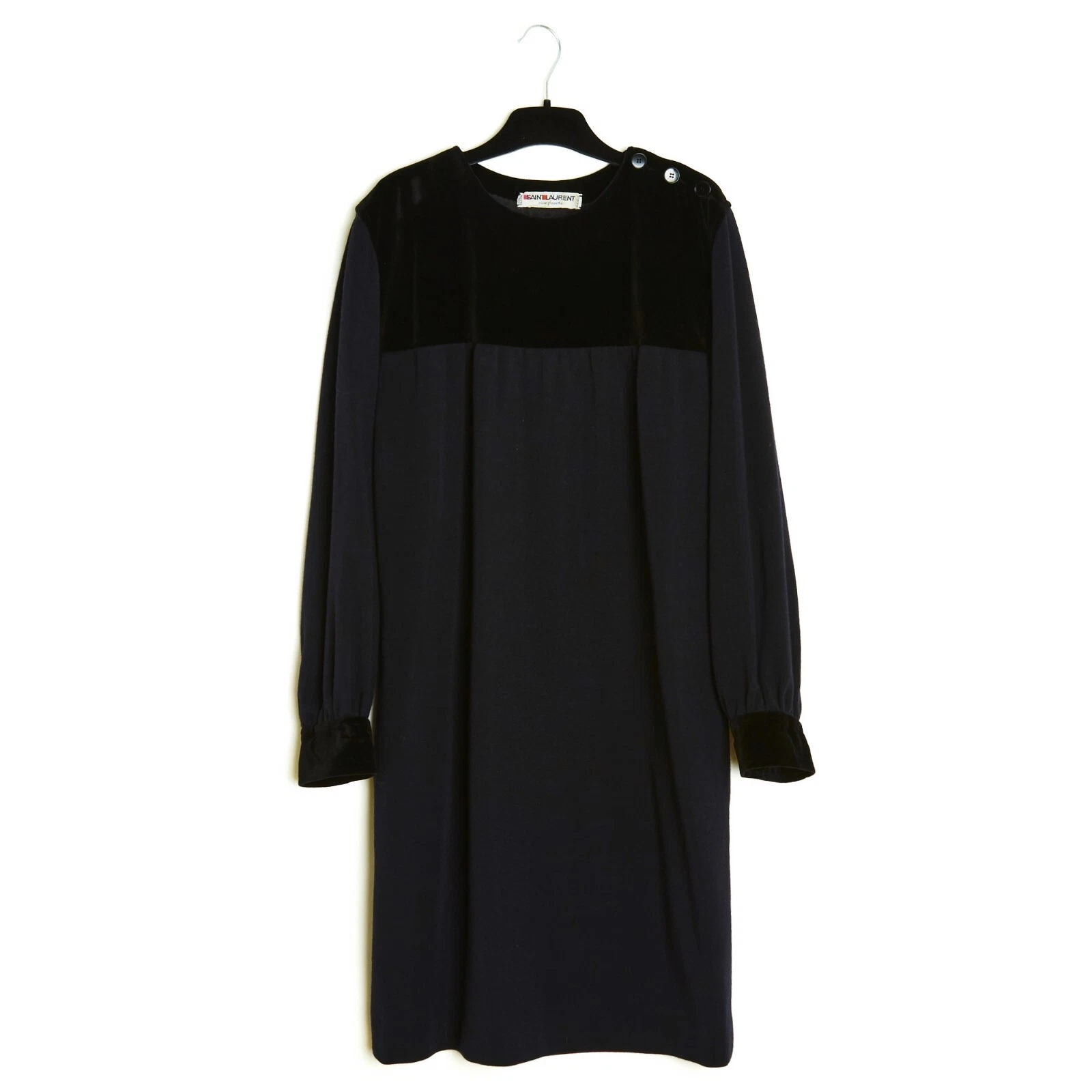 SAINT LAURENT (YSL) Yves Saint Laurent Rive Gauche YSL 1980s Robe FR36 Black Velvet Dinner Dress S