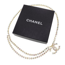 CHANEL CC Aurora Rhinestone Used Chain Belt Gold Plated France 96 P CS201 S