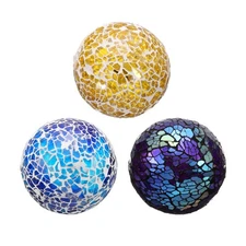 3Pcs Decorative Glass Balls 2.36 Inch, Gold Tone, Blue, Purple