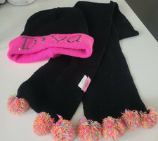 Toby and Me Winter Hat Girls Sz 4-14 with Scarf Pink / Black DIVA