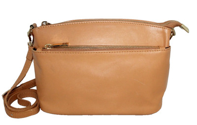 DIVINA FIRENZA Lilla Triple Zip Crossbody Bag Camel Tan Smooth Leather