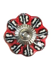 Hand Painted Ceramic Pumpkin Shape Drawer Knob Red Black White Boho Style