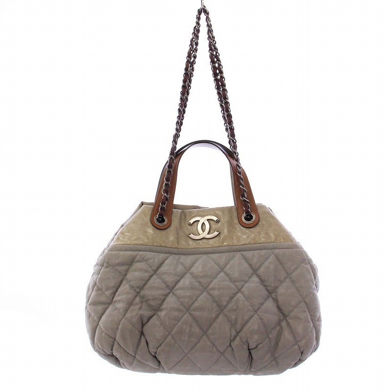 CHANEL Matelassé 2-Way Tote Shoulder Bag Coco Mark Gray 13t