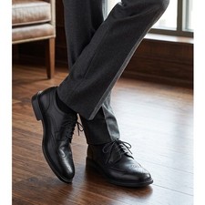 Johnston & Murphy Black Fullerton Wingtip Calfskin Leather Men's Dress Shoes 10M