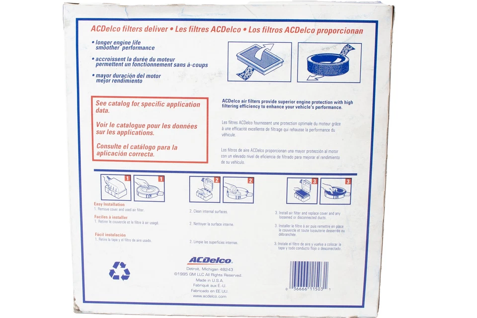 Filtro de aire del motor ACDelco para Buick Chevrolet GMC Jeep Pontiac A178CW 1967-1996 Foto 2 de 4