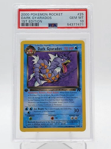 DARK GYARADOS 2000 POKEMON TEAM ROCKET 1ST EDITION #25 PSA 10 Q3963