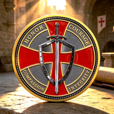 3D Knights Templar Challenge Coin Red Cross Christian Religious Faith Coin Token