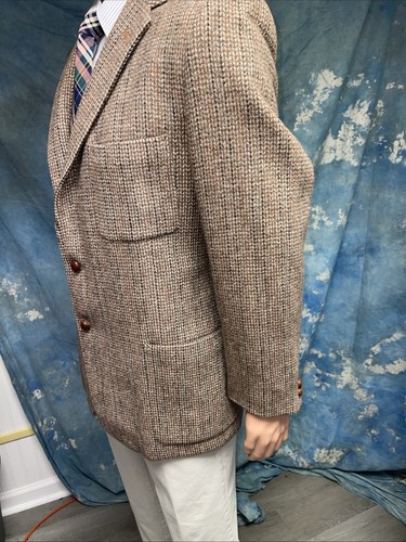 Vintage 1950s Harris Tweed Men’s Sport Coat Jacket Brown 2 Button 40 - Picture 5 of 14
