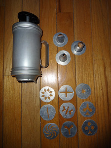 Vintage Mirror Aluminum Cookie Press with 3 Tips and 9 Disc Designs