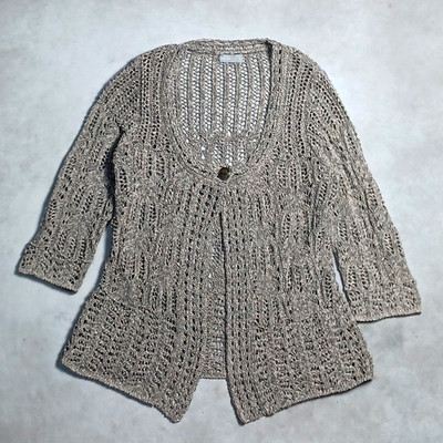 Per Una Fairy Cardigan Open Knit Womens Medium Sparkle Coquette Glitter Flowy