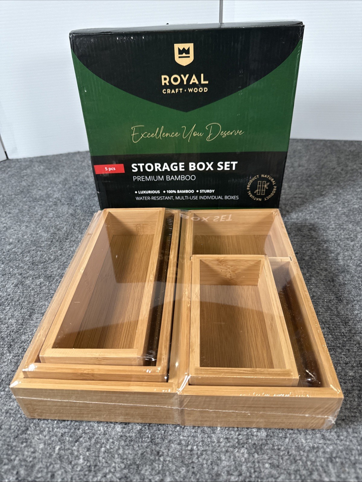 NIB Luxury Bamboo Drawer Organizer Storage Box, Bin Set - Multi-Use Drawer 