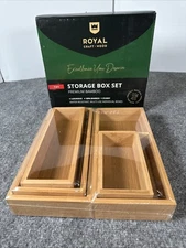 NIB Luxury Bamboo Drawer Organizer Storage Box, Bin Set - Multi-Use Drawer 