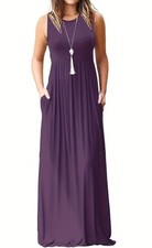 XXL US Size 14 Purple Pocket Sleeveless A-Line Long Maxi Dress New Free Ship