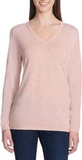 DKNY Jeans Women's Rhinestone Embellished Sweater, Pink, Small.