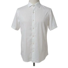 Murano Liquid Luxury Men's White Knit Button-Up Shirt Size L Short Sleeve NEW