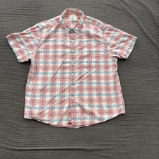 The Normal Brand Shirt Mens XL Pink Blue Plaid Short Sleeve Button Down Cotton
