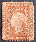 1860- NSW Australia 1d Dull red DeLaRue stamp P13 WMK 1 Used Cat £25.00.