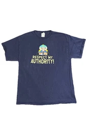 Vintage Y2K South Park Mens Size L Navy Cartman Respect My Authority T Shirt