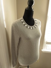 NWT 89 ANN TAYLOR HEATHER GRAY JEWELED NECKLINE SWEATER-SIZE S