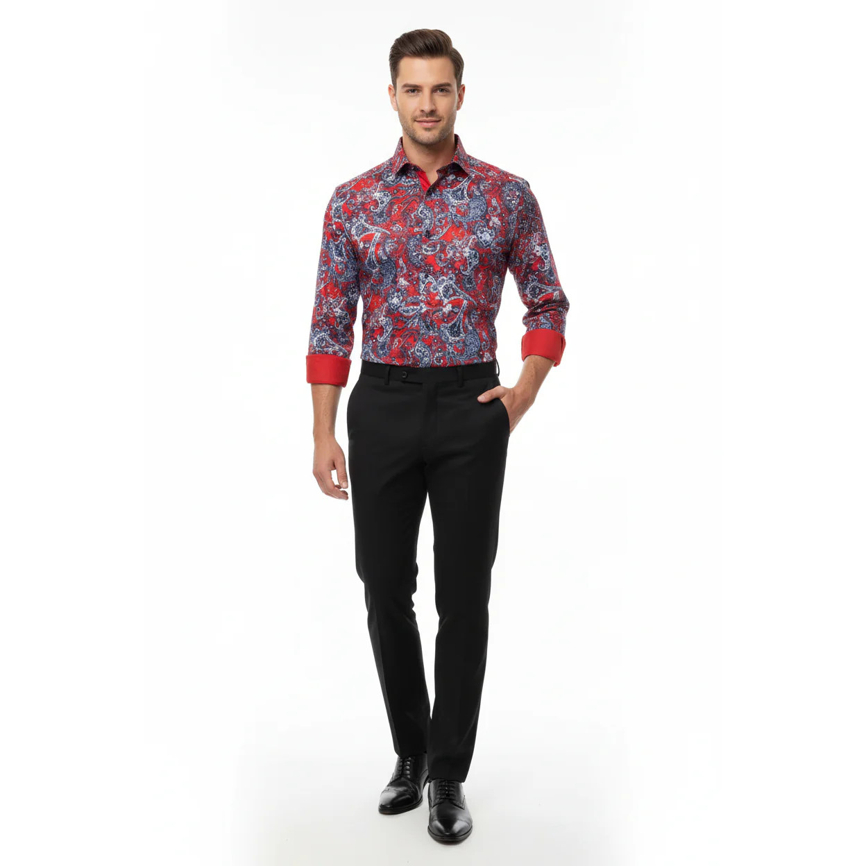 Men Shirt J.Valintin Turkey Usa Egyption Cotton High Collar 5406-04 Red