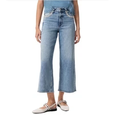 RAG & BONE Andi High Rise Cropped Wide Leg Jeans Pacific Jewel Embellished 29